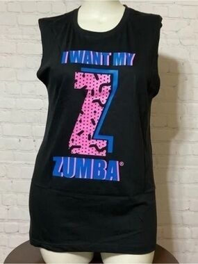 Zumba Fitness Black Tank with Pink Leopard 'Z' and Blue Accents